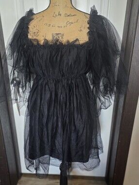 Black Tulle Puff Sleeve Mini Dress